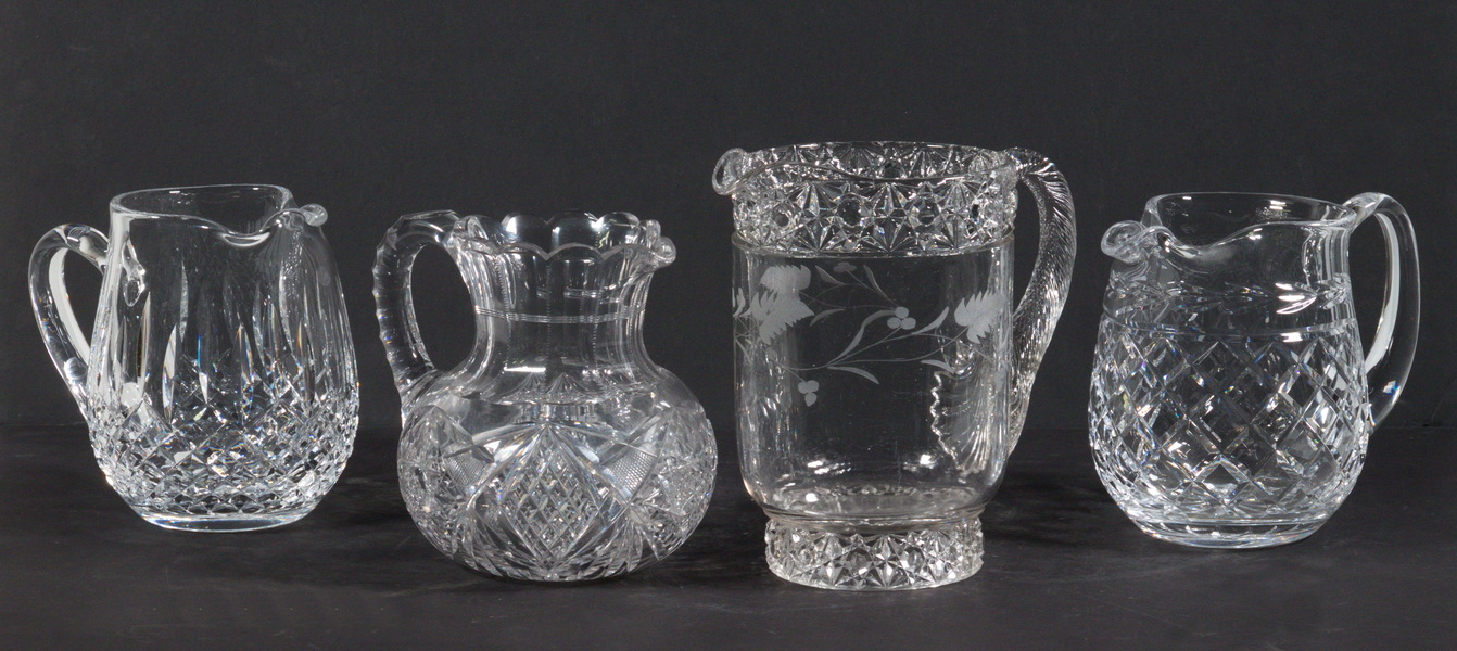 Appraisal: ASSORTED GLASS PITCHERS INCL WATERFORD Group of Cut and Pressed