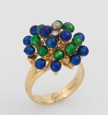 Appraisal: An Italian Gold and Enamel Bead Ring Set En Tremblant