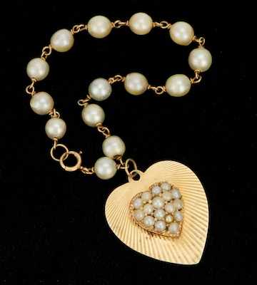 Appraisal: A Vintage Pearl and Gold Charm Bracelet k yellow gold