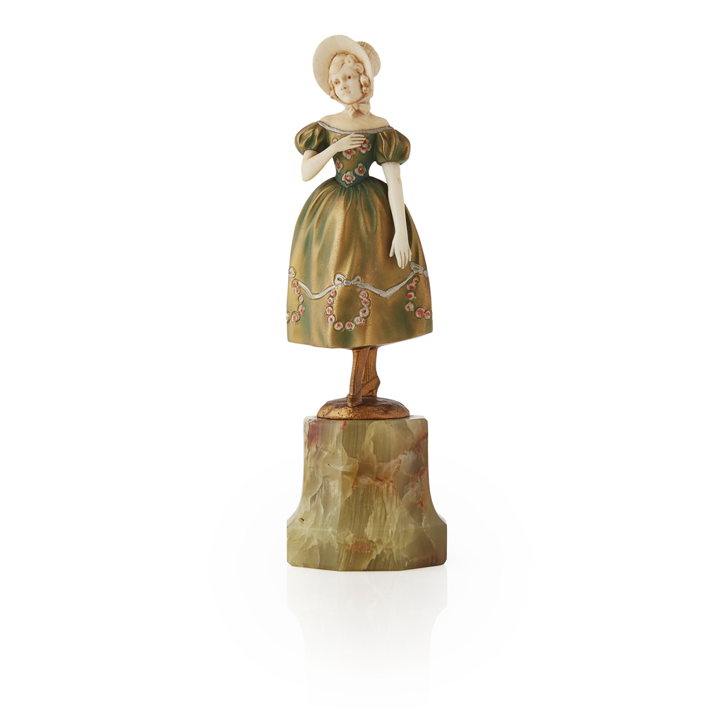 Appraisal: YFERDINAND PREISS - 'VICTORIAN LADY' PATINATED BRONZE IVORY FIGURE CIRCA