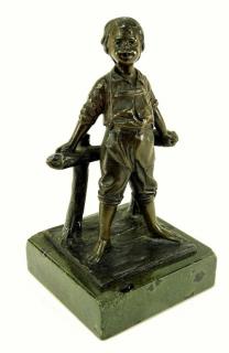 Appraisal: French Miniature Bronze Sculpture of Farm Boy FRANCE LATE TH-EARLY