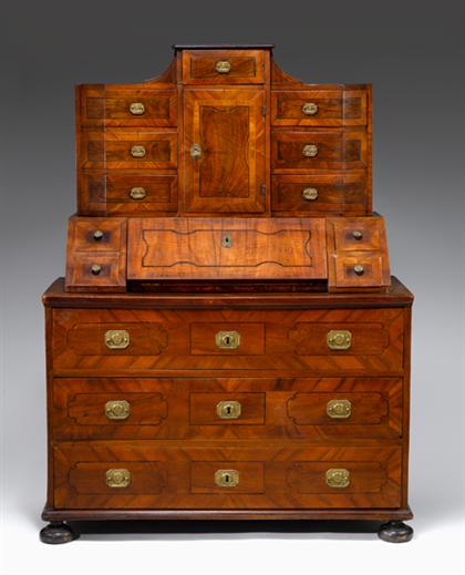 Appraisal: German walnut inlaid bureau bookcase th century In three parts