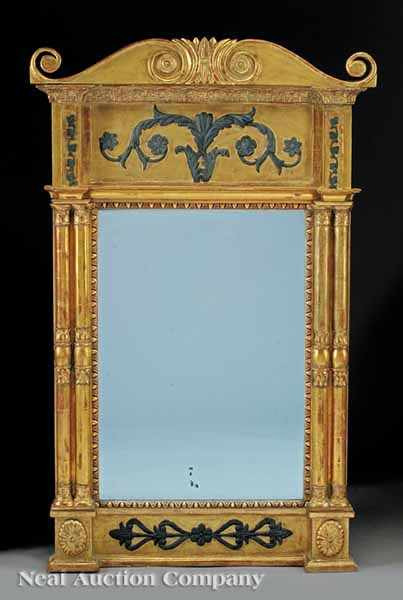 Appraisal: An Antique Italian Neoclassical Ebonized Carved and Gilded Mirror scrolling