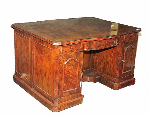 Appraisal: A Victorian burl walnut partner's desk mid th century interior