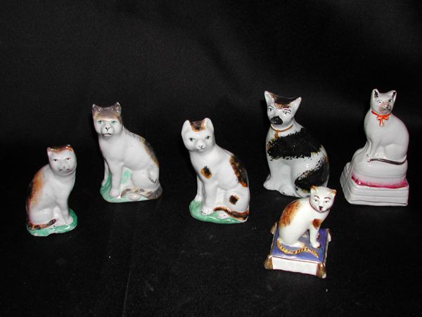 Appraisal: Interesting Collection of Six Staffordshire Pottery Figures of Cats consisting