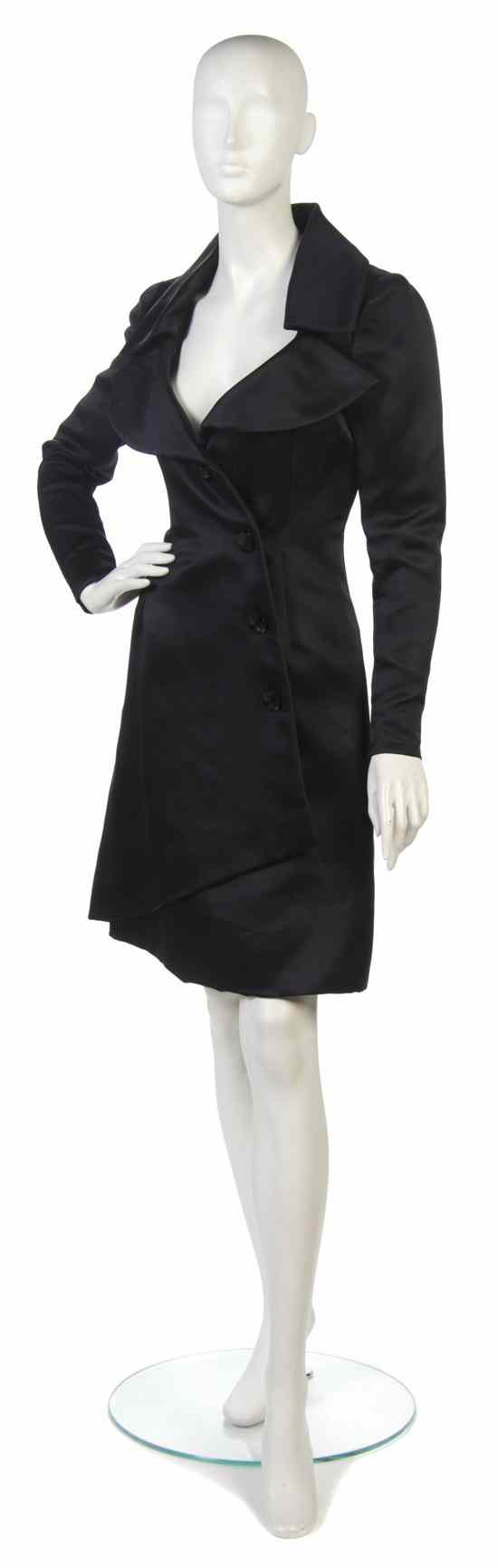 Appraisal: A Givenchy Couture Black Silk Coat Dress Labeled Givenchy