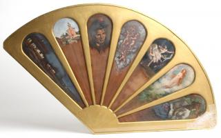 Appraisal: Hungarian Oils on Panels Gilt Fan Each signed one dated