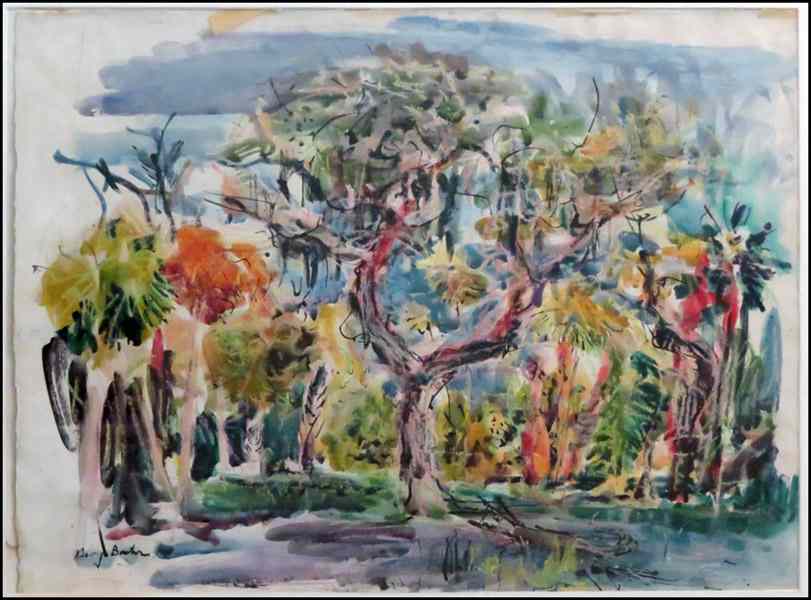 Appraisal: GEORGE BUEHR - LIVE OAK AND ALLIGATOR Watercolor with pastel