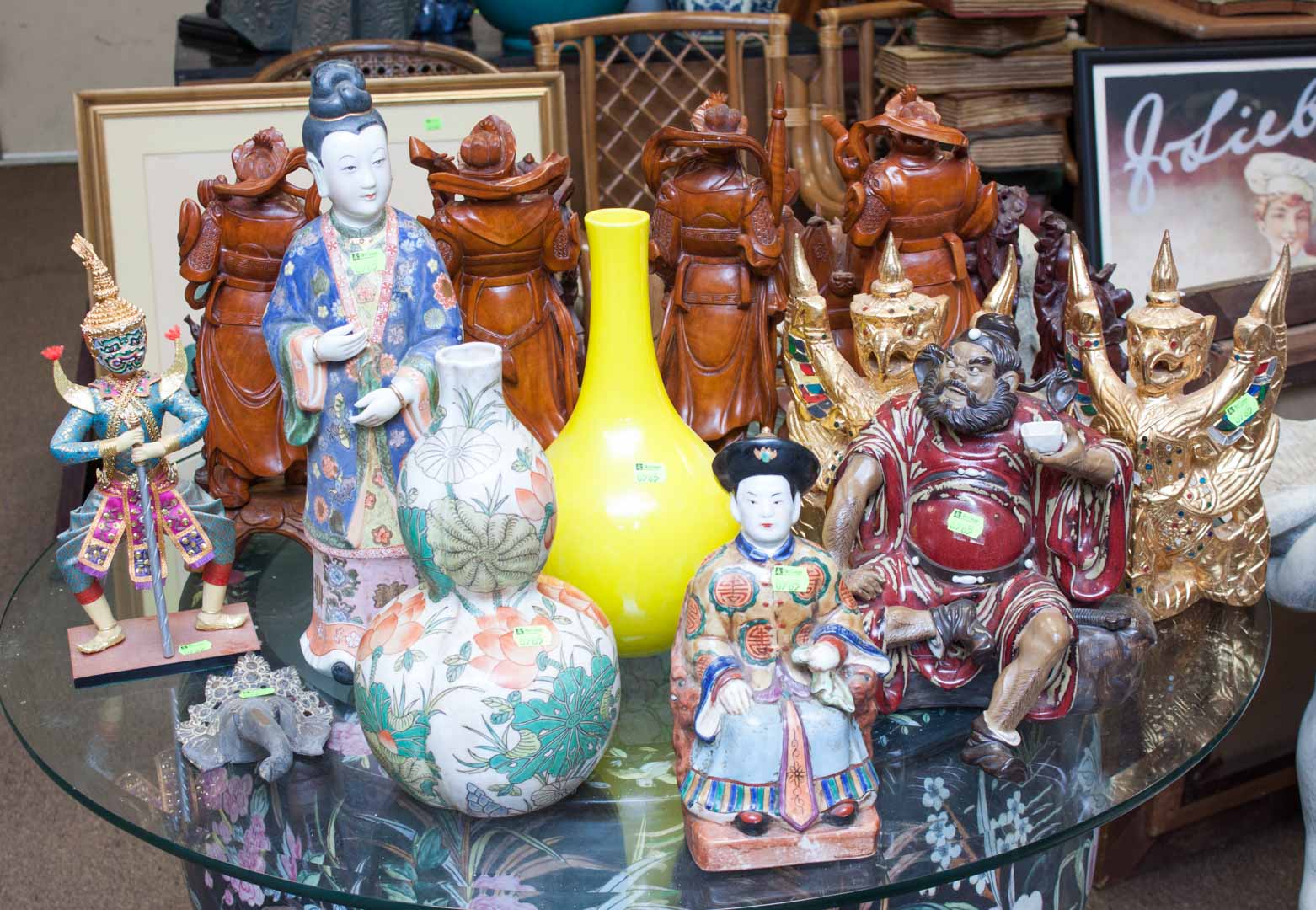 Appraisal: Assorted contemporary oriental items including porcelain figurines carved wood figures