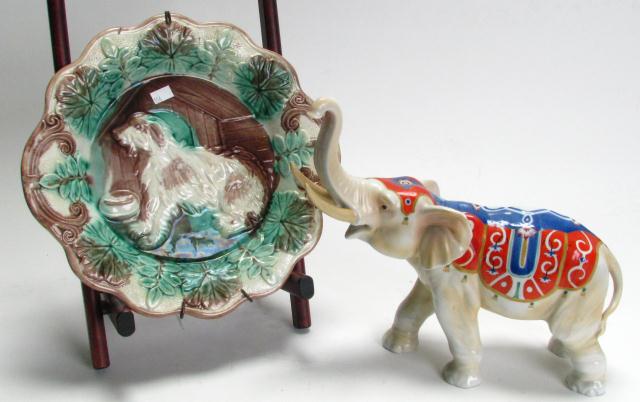 Appraisal: Majolica Plate '' in diameter depicting a sheep dog and