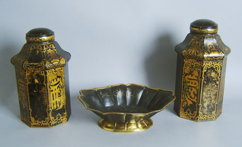 Appraisal: Pair oriental painted tins th c h together with a