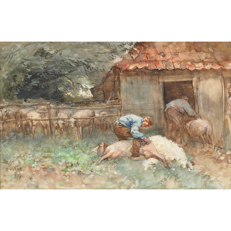 Appraisal: Willem van der Nat - Dutch SHEARING SHEEP ON THE