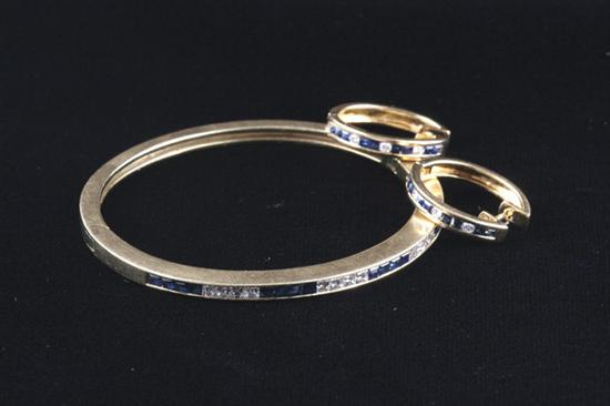 Appraisal: K YELLOW GOLD SAPPHIRE AND DIAMOND BANGLE BRACELET AND PAIR