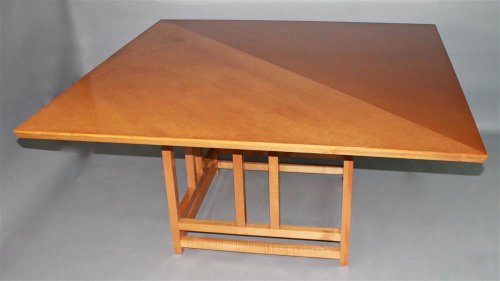 Appraisal: CONTEMPORARY LACQUERED BIRDSEYE MAPLE AND MAPLE DINING TABLE the square