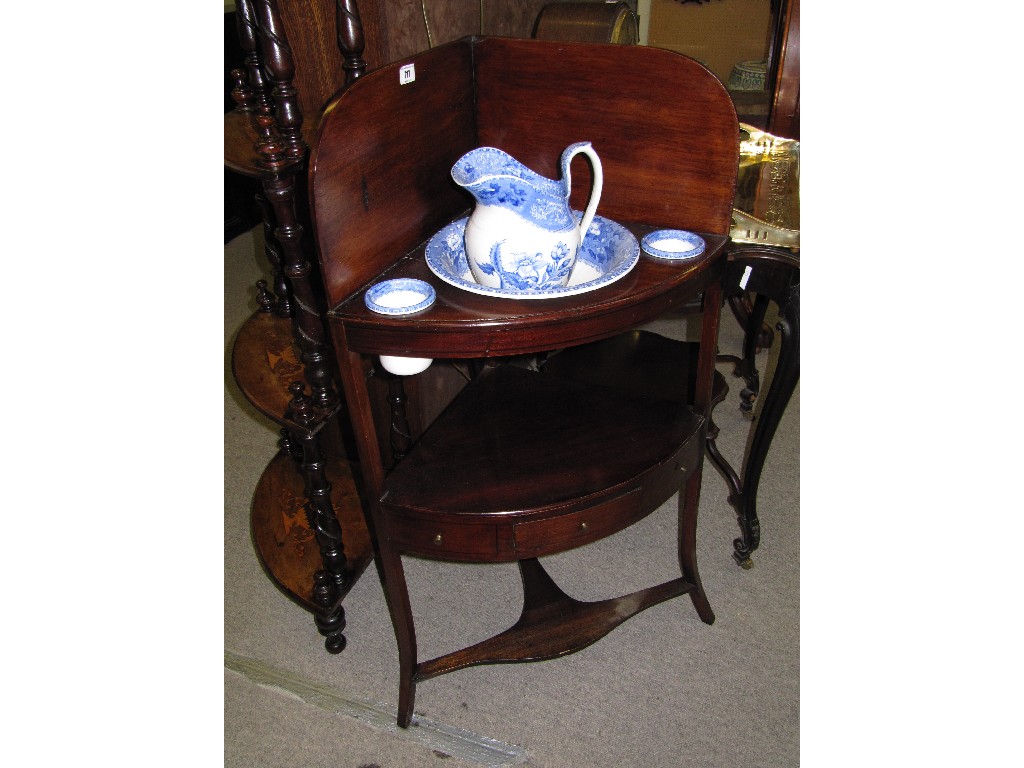 Appraisal: Mahogany corner washstand with Spode blue and white wash set