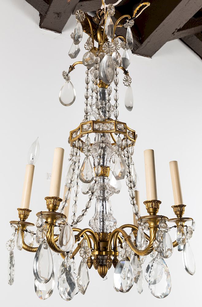 Appraisal: A LOUIS XV STYLE CUT GLASS AND GILT METAL SIX-LIGHT