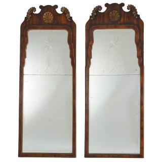 Appraisal: Pair Queen Anne parcel gilt mahogany pier mirrors Pair Queen