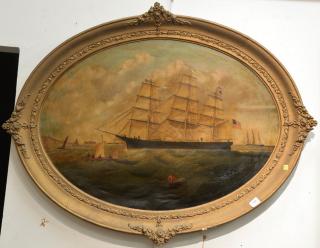 Appraisal: William Gay Yorke - oval oil on canvas American Ship