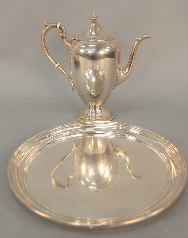 Appraisal: Two piece sterling silver lot teapot and round tray by