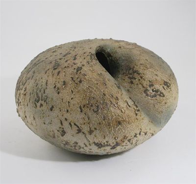 Appraisal: May Yeung a stoneware vase organic conch form surface decorated