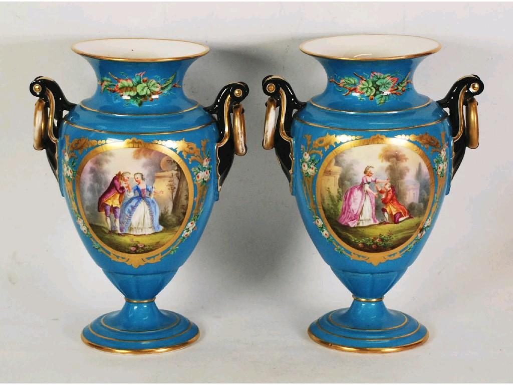 Appraisal: PAIR OF LATE NINETEENTH CENTURY SEVRES STYLE TWO HANDLED PORCELAIN