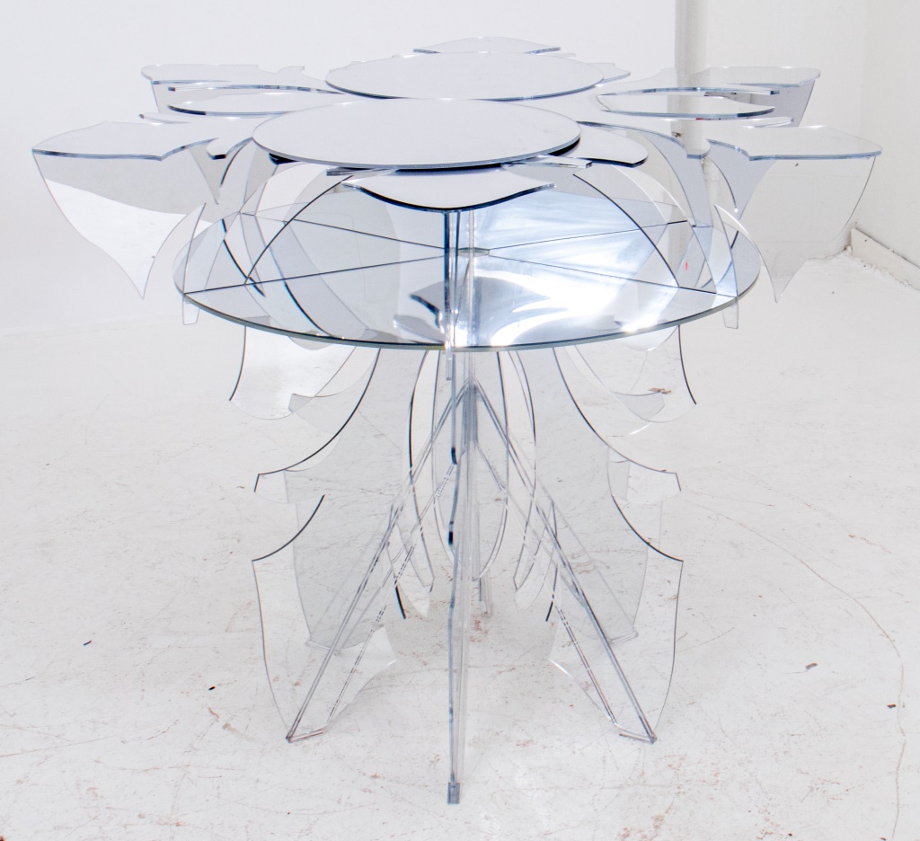 Appraisal: JELLYFISH' MIRROR-PLEXI CENTER TABLE SCULPTURE 'Jellyfish' mirrored plexiglass center table