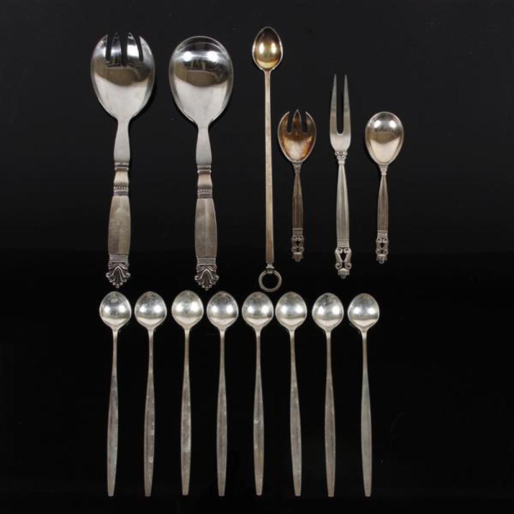 Appraisal: GEORG JENSEN DENMARK INCLUDING STERLING SILVER ACORN PATTERN FLATWARE EIGHT