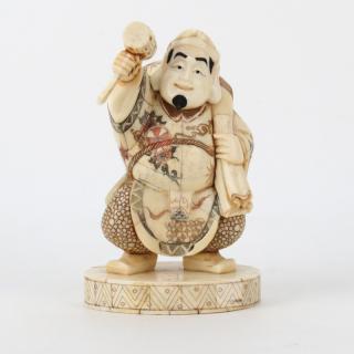 Appraisal: Japanese Carved Bone Polychrome Daikoku Figurine Japanese Carved Bone Polychrome