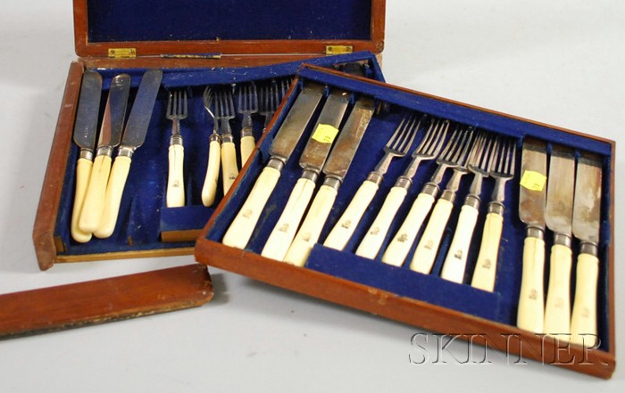 Appraisal: Twenty-four Piece Bone-handled Fish Flatware Set with a wood case