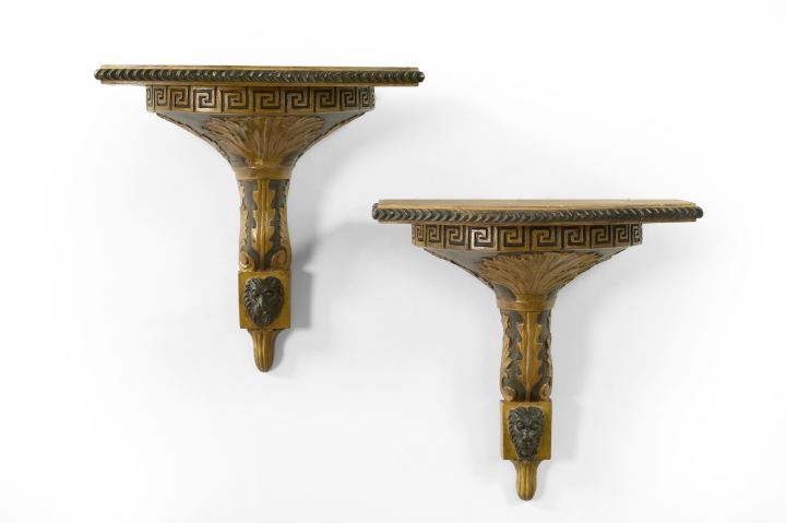 Appraisal: Stylish Pair of George VI Carved Parcel-Stained and Gilded Wood