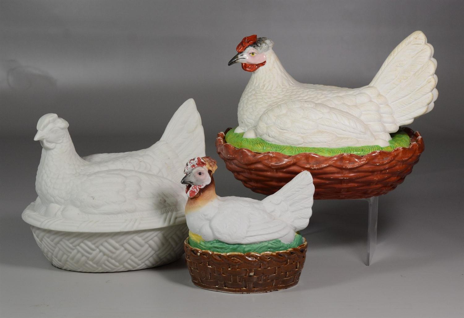 Appraisal: Staffordshire porcelain hens on nest largest w x h base