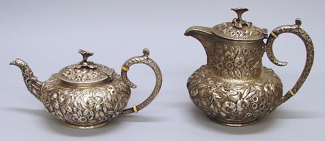 Appraisal: S Kirk Son Baltimore blossom finial allover floral repousse teapot