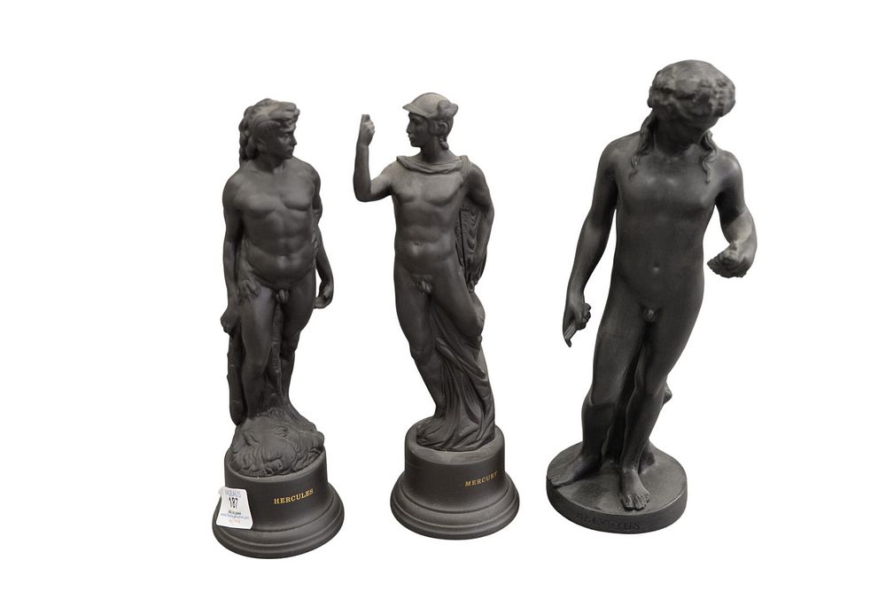 Appraisal: Three Wedgwood Black Basalt Standing Figures to include Mercury Hercules