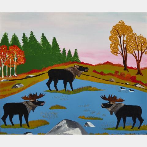 Appraisal: JOE NORRIS THREE MOOSE - THE CHALLENGE oil on canvas