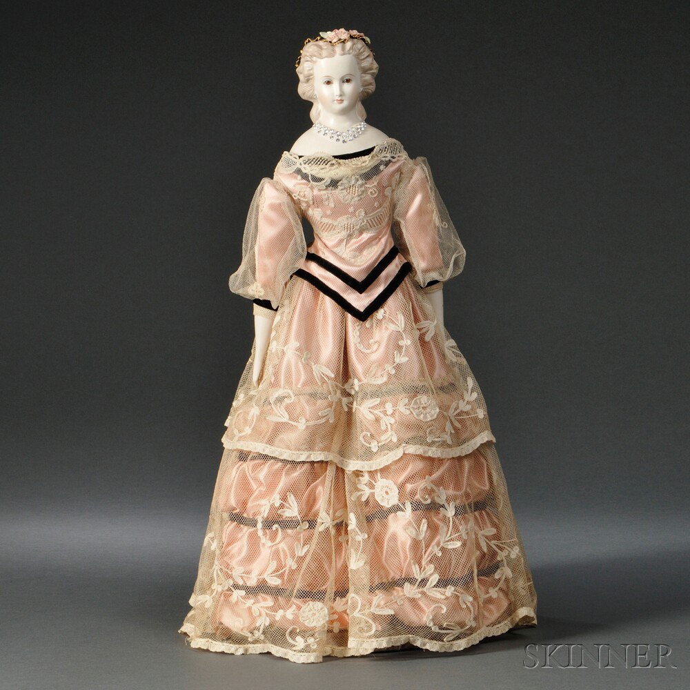 Appraisal: Blond Parian Shoulder Head Lady Doll Germany with gilt-decorated and