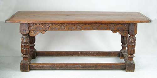 Appraisal: TH CENTURY OAK CARVED GREAT TABLE Refectory type with boldly