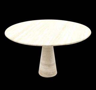 Appraisal: Travertine Pedestal Base Table Modern two-section circular travertine table Dia