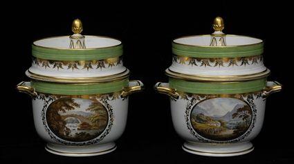 Appraisal: PAIR OF DERBY PORCELAIN TOPOGRAPHICAL ICE PAILS AND COVERS Each