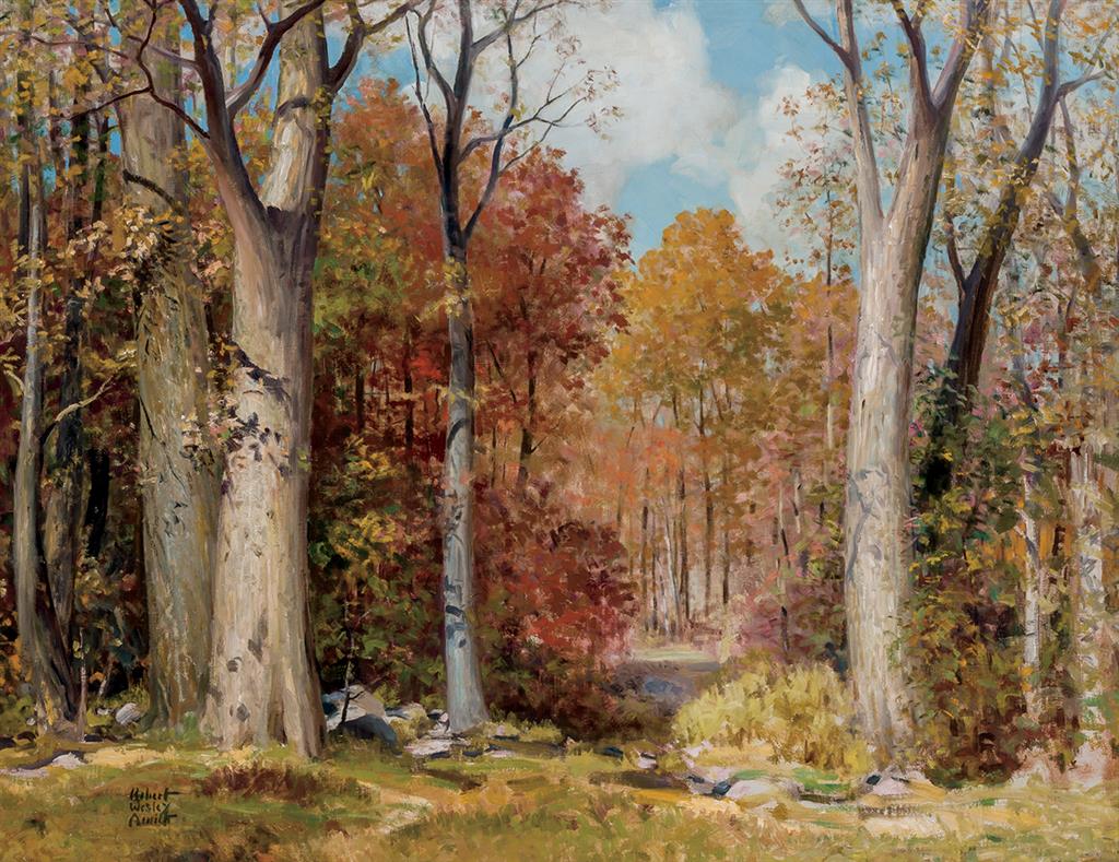 Appraisal: ROBERT WESLEY AMICK American - Autumn Forest Scene oil on