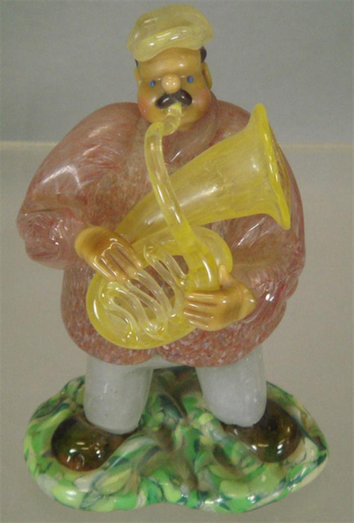 Appraisal: Bohemian glass french horn player signed Bohemia Glass tall Estimate