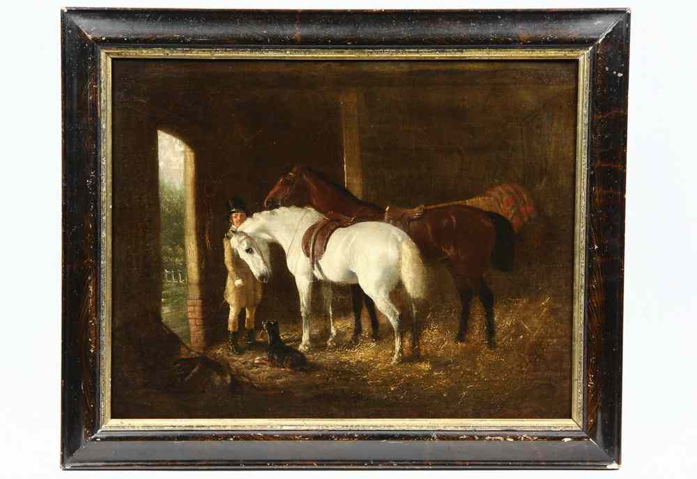 Appraisal: OOC - Groomsman with Two Horses in Stables by John