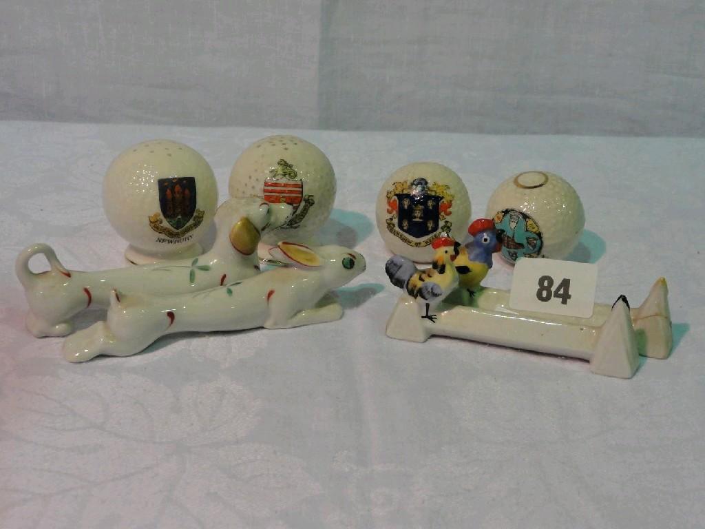 Appraisal: Four crested models of golf balls with the Ormskirk Reading