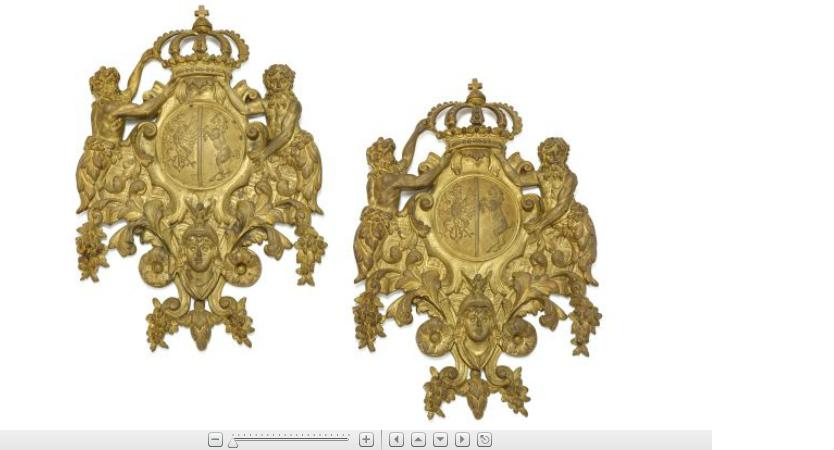 Appraisal: Impressive pair of French gilt bronze wall appliques late th