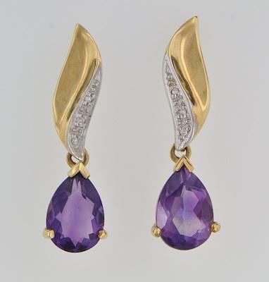 Appraisal: A Pair of Amethyst and Diamond k yellow gold earrings