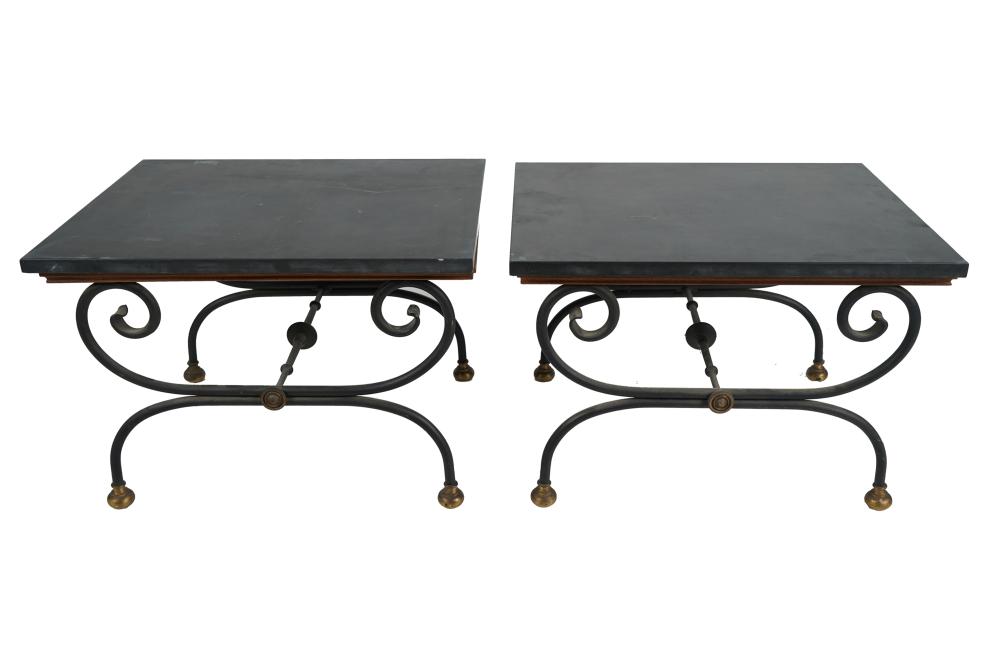 Appraisal: PAIR OF IRON STONE TOP SIDE TABLESProvenance The Estate of