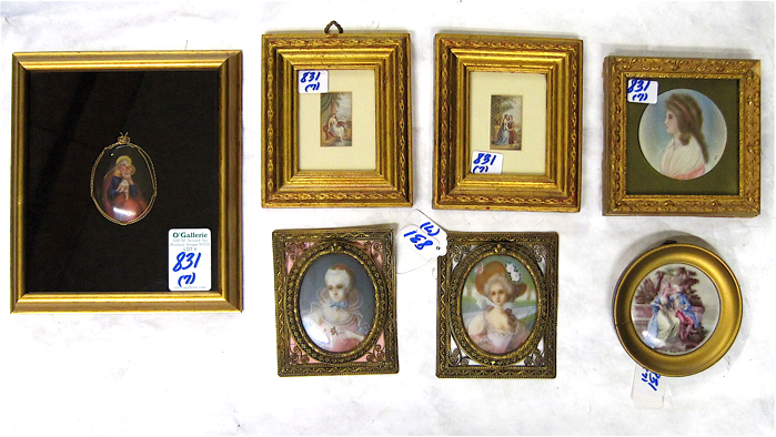 Appraisal: COLLECTION OF SEVEN MINIATURES paintings prints oval portrait of Victorian