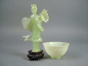 Appraisal: A Chinese pale green jade bowl on circular foot cm