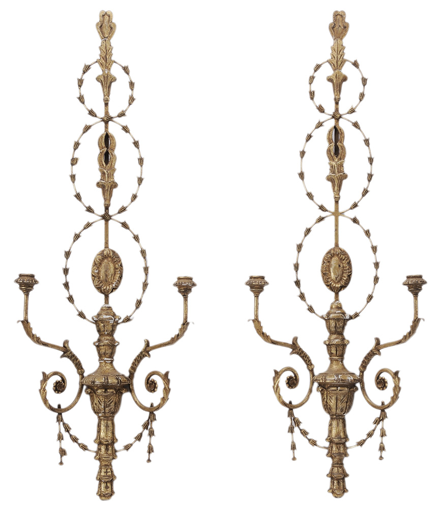 Appraisal: Pair Neoclassical Style Carved and Gilt Wood Sconc