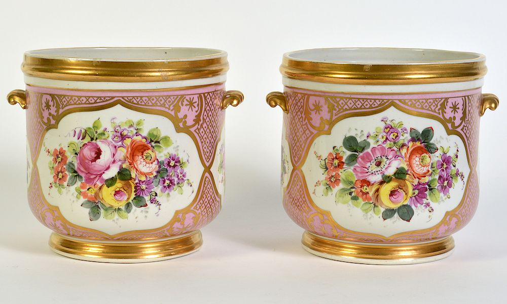 Appraisal: Pr Old Paris Style Porcelain Cachpots Pair of porcelain cachepots