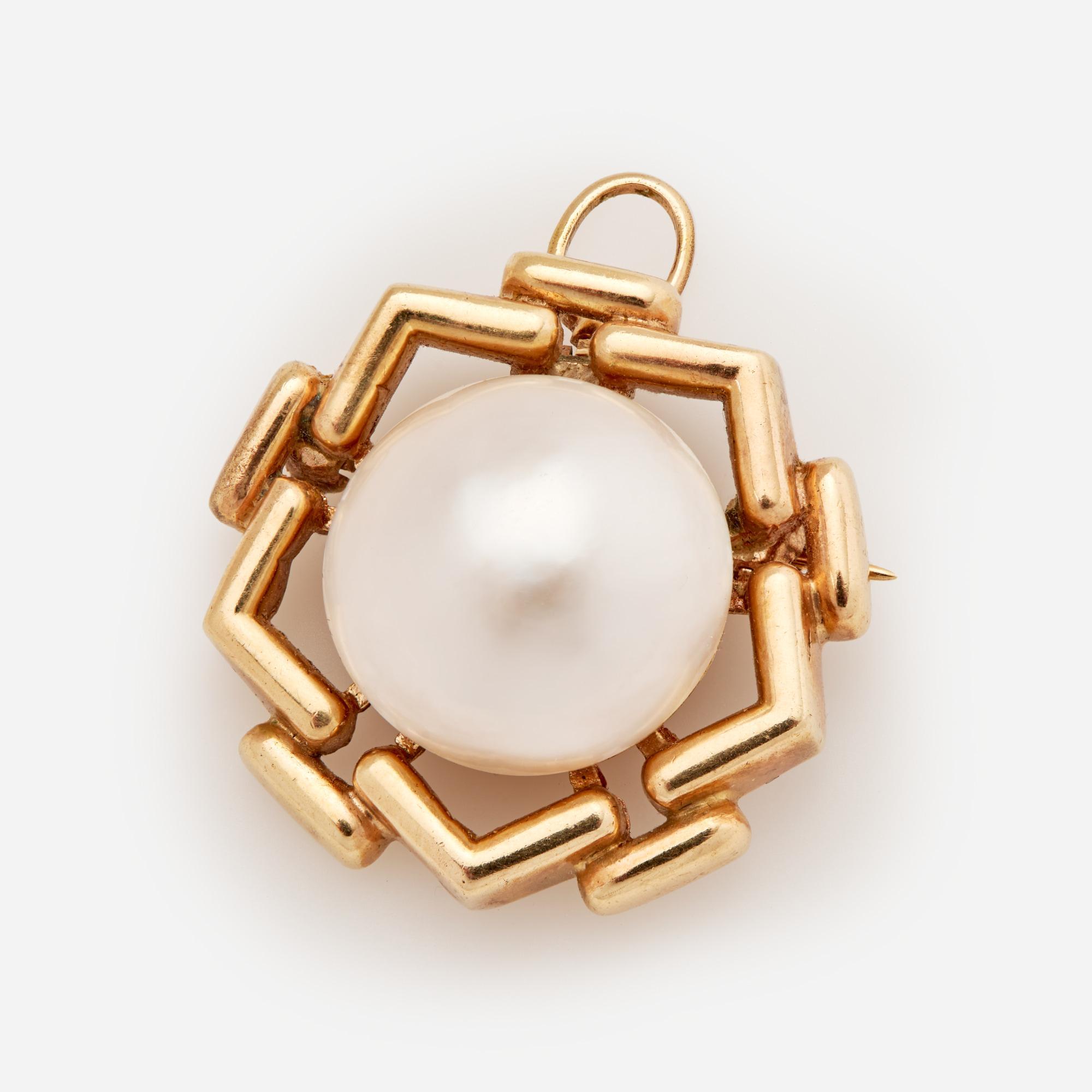 Appraisal: MABE' PEARL GEOMETRIC BROOCH PENDANT IN K A k yellow